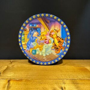 Disney Winnie the Pooh Vintage Cookie Tin Blue Round Collectible Storage Rare